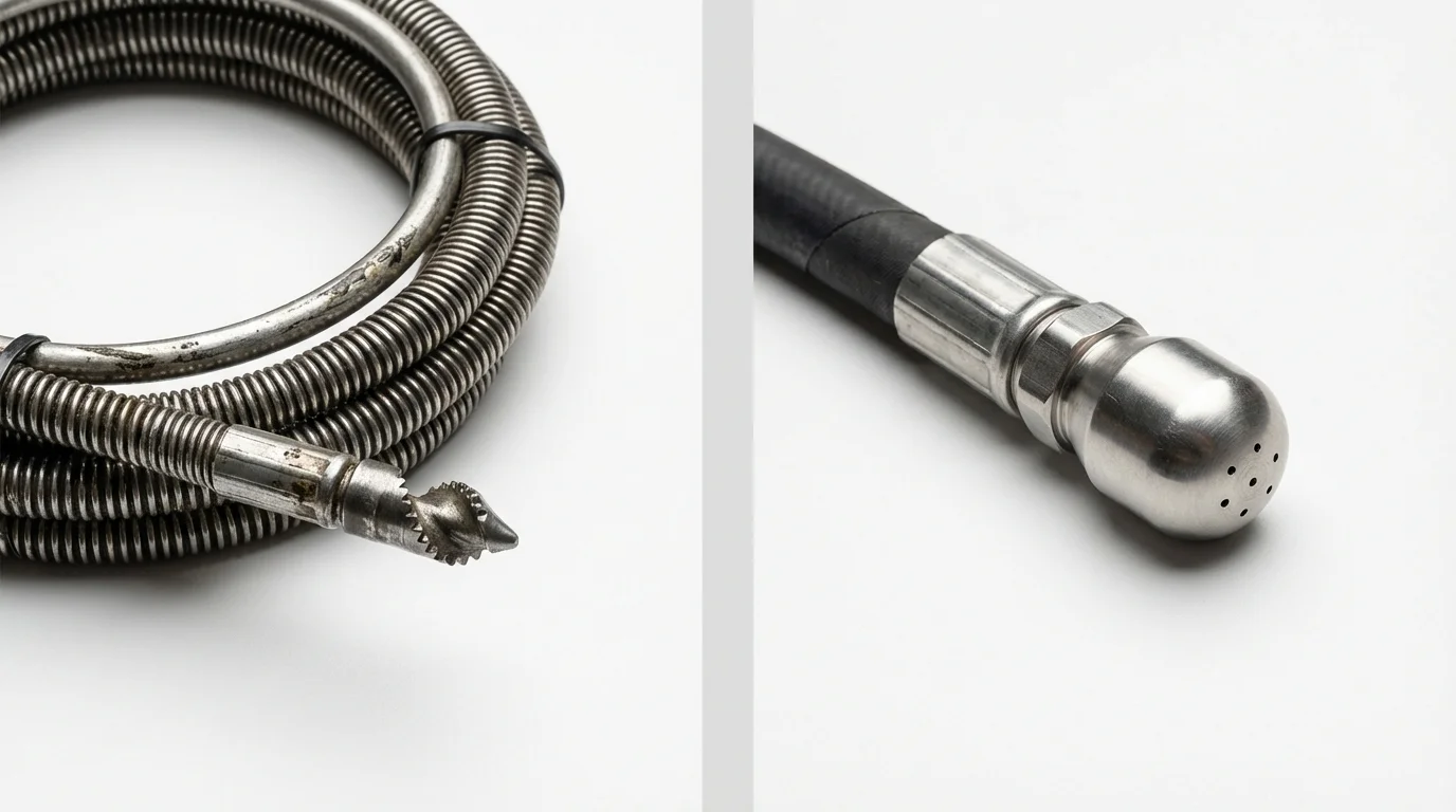 Drain snake cable and hydro jetting nozzle used for drain cleaning in Utuado, PR