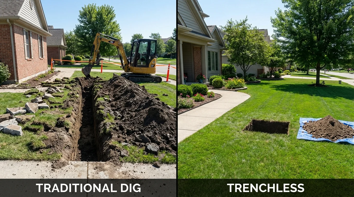 Trenchless sewer repair with minimal yard damage versus traditional excavation in Utuado, PR